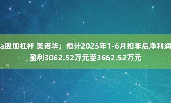 a股加杠杆 美诺华：预计2025年1-6月扣非后净利润盈利3062.52万元至3662.52万元